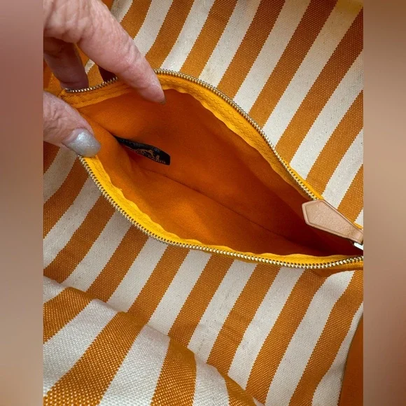 Hermes-Authentic- Yellow / White Stripe Cannes Tote Bag with Pouch - Picture 5 of 14